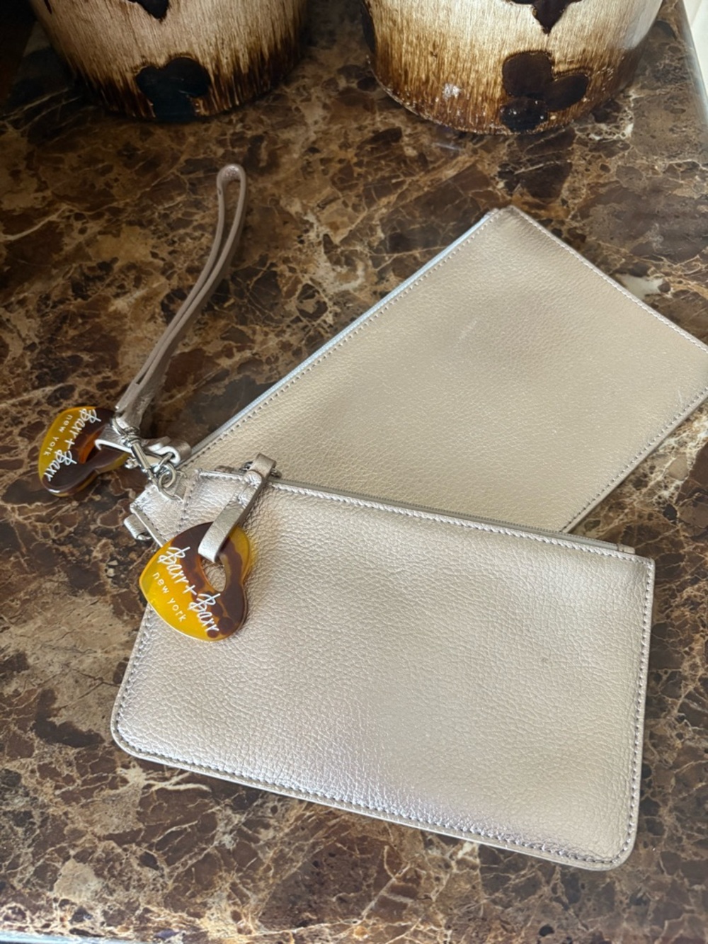 Barr & Barr Leather Metallic Wristlet Pouch with Tortoiseshell Charm